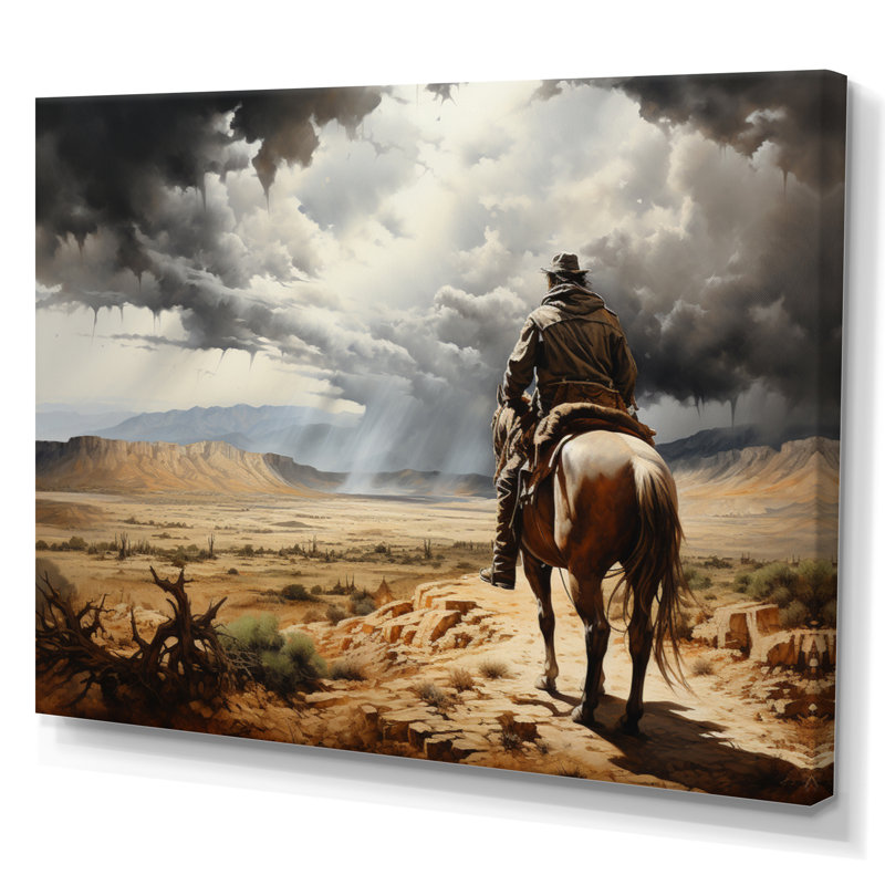 Cowboy Calm Before The Storm - Cowboys Canvas Wall Art, H 16 po x l 32 po x P 1 po, Toile tendue