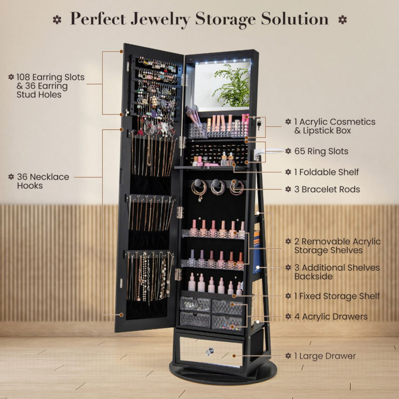 Freestanding Jewelry Armoire, Black