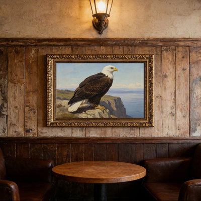 Aigle à tête blanche sur un cadre mural rétro CliffOrnate - cadre décoratif doré pour art.