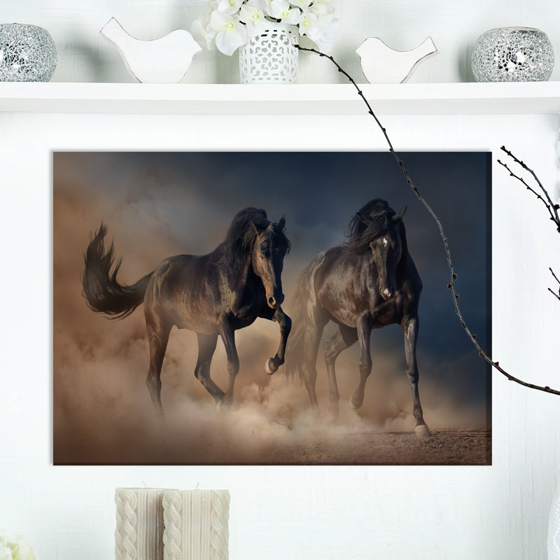 «2 Black Stallion Horse», reproduction de photo sur toile tendue, H 20 po x l 20 po x P 1 po