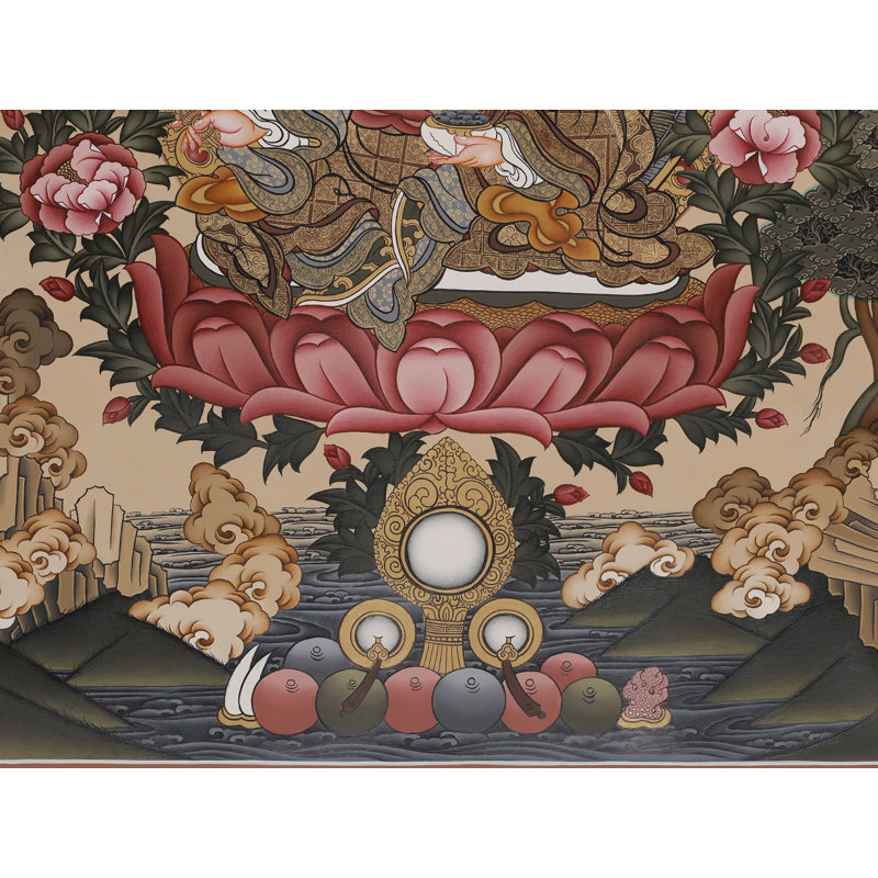 «Gur Rinpoché peint à la main« Lotus-Born Master », art mural H 24 po x l 18 po avec détails en or 24 carats