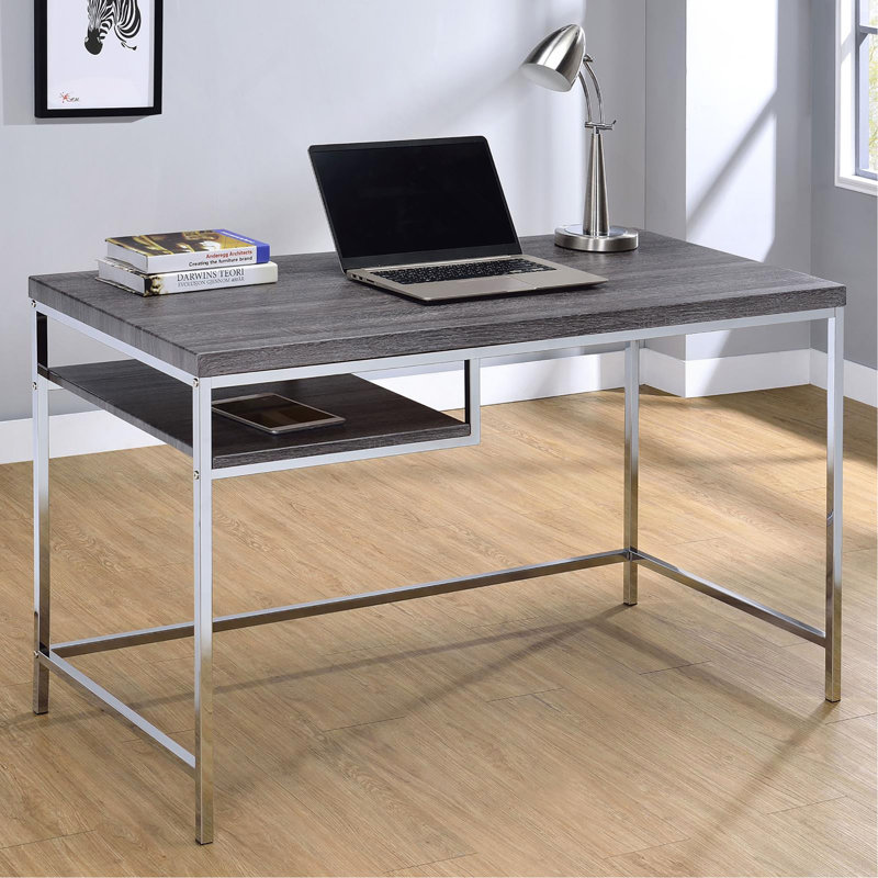 Weathered Gray And Chrome Rectangular Writing Desk
