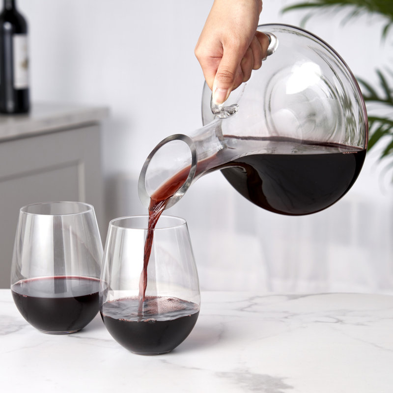 Hand-Blown Glass Wine Decanter with Handle, 52 oz