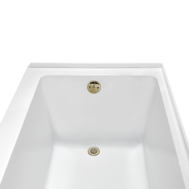Streamline 66 in. x 32 in. Acrylic Left-Hand Drain Alcove Bathtub in Glossy White With External Drain, Polished Brass