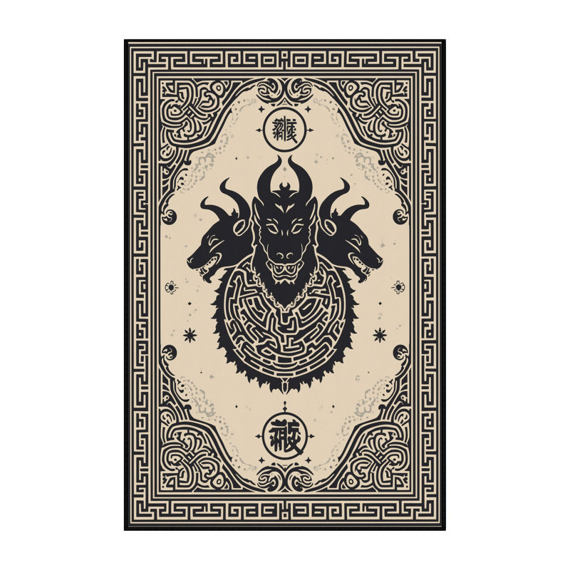 Tapis oriental beige classique Pavanvir Cerberus lavable à la machine, 6 X 9