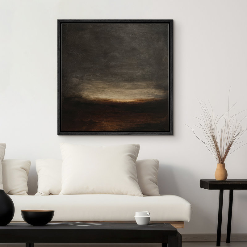 Reproduction de paysage abstrait encadrée d'art mural sur toile pour un décor rétro, H 16 po x l 16 po, Noir