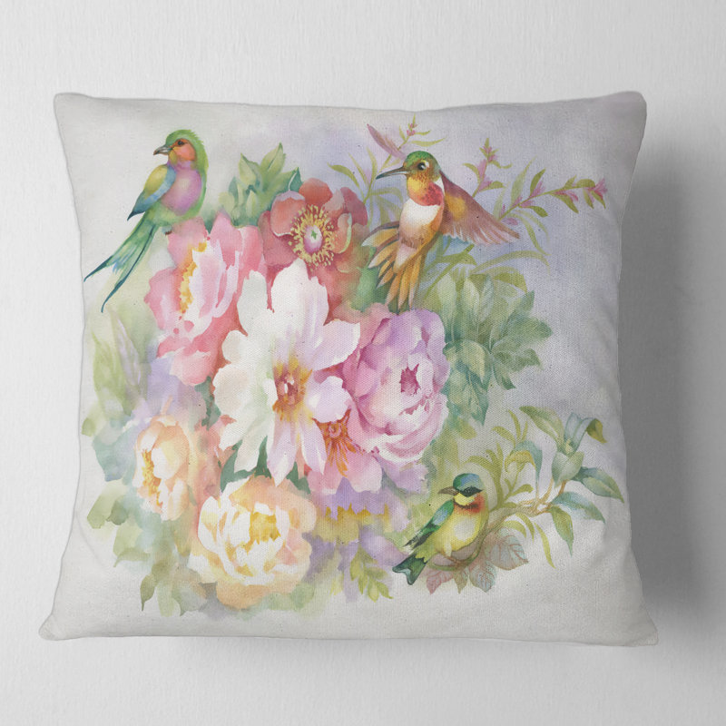 Housse et insert de coussin carré Vibrant Flowers and Birds, 16" x 16"