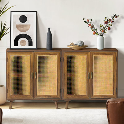 Cuillin 30'' Tall 2 - Rattan Door Accent Cabinet with Solid Wood Legs