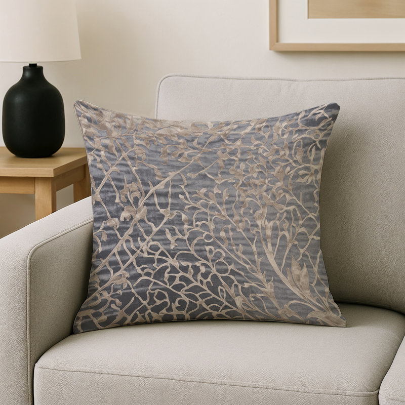 Coussin décoratif intérieur / extérieur bleu Modern Modern, Gris abstrait 7, Carré 18 po