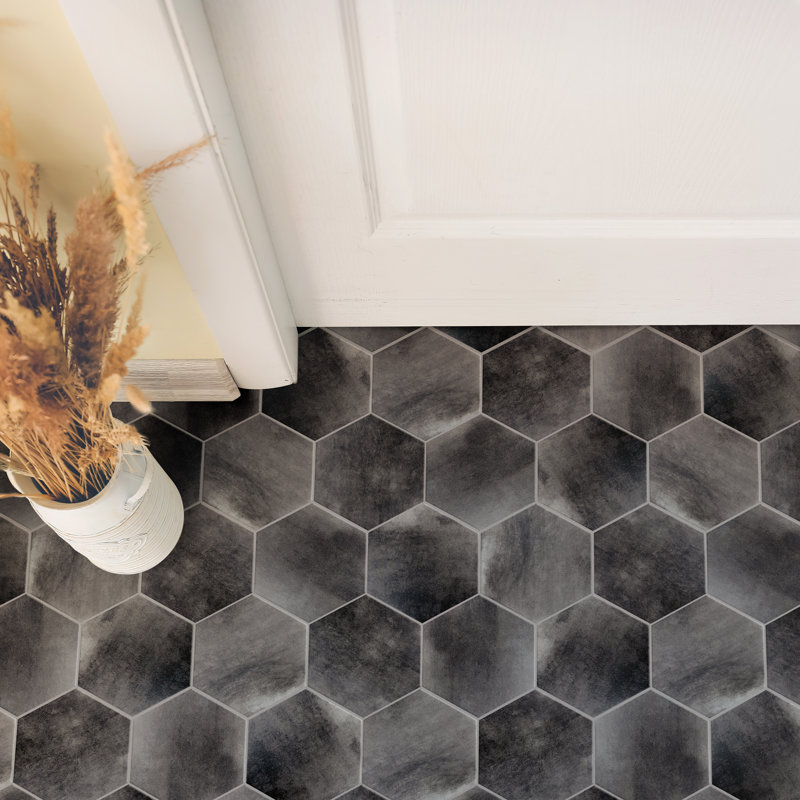 Hex industrielle de 8 1/2 po X 9-7 / 8 po Carreau en porcelaine d'aspect moderne, Noir