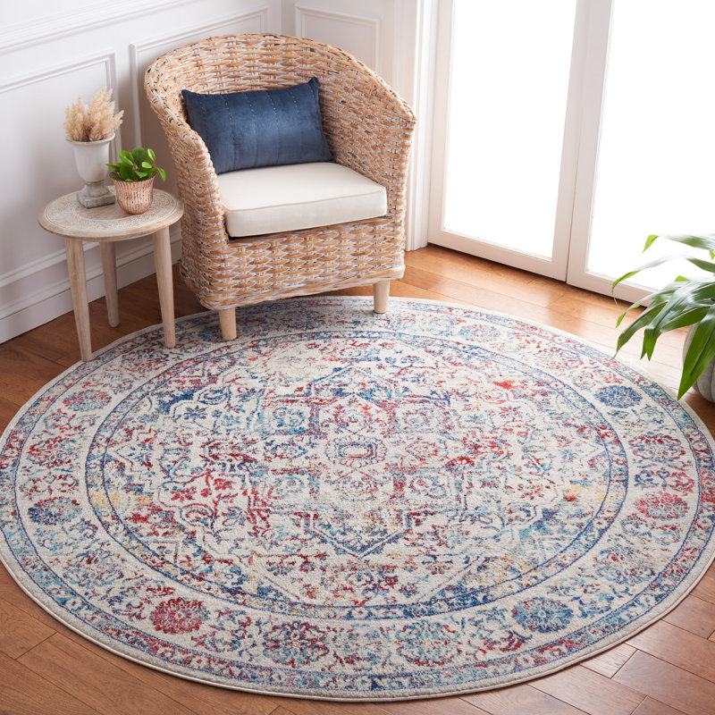 Oriental Light Gray/Ivory Area Rug, Round 8', Light Gray/Ivory
