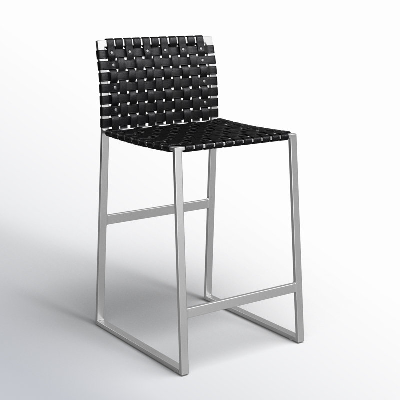 Tabouret en cuir véritable Augusta, Tabouret de comptoir (siège d'une hauteur de 25 p, Noir / argenté