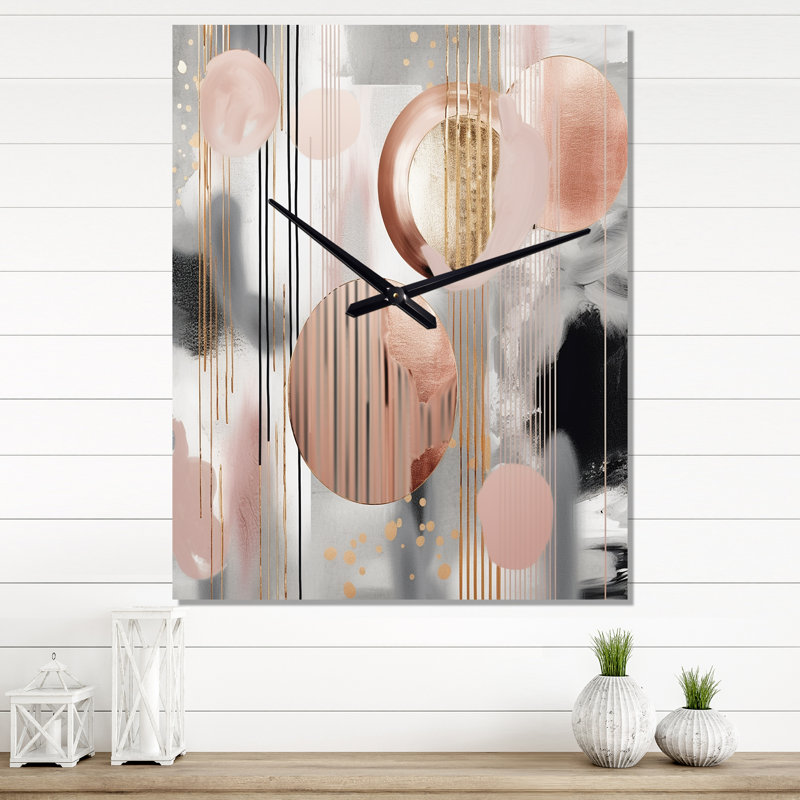 Rayures et lignes roses - art moderne II - très grandes horloges murales, H 28 po x l 12 po x P 1 po