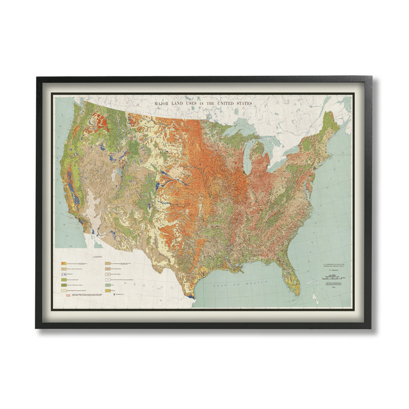 Carte rétro des États-Unis, États-Unis, 1950, Giclée encadrée noir minuit, H 24 po x l 24 po x P 1,5 po