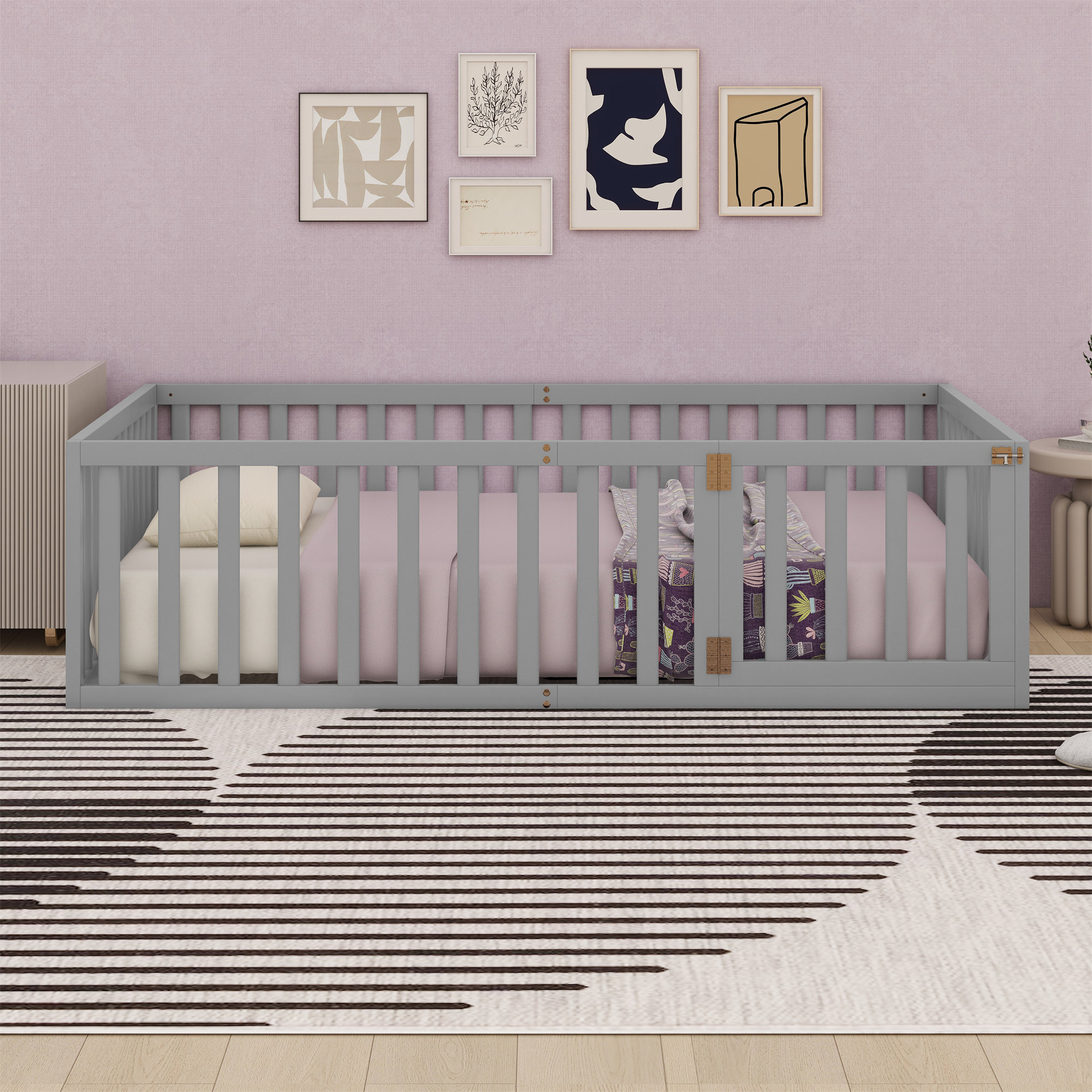 Winston Porter Wooden Floor Bed Frame With Fence and Door - Wayfair Canada