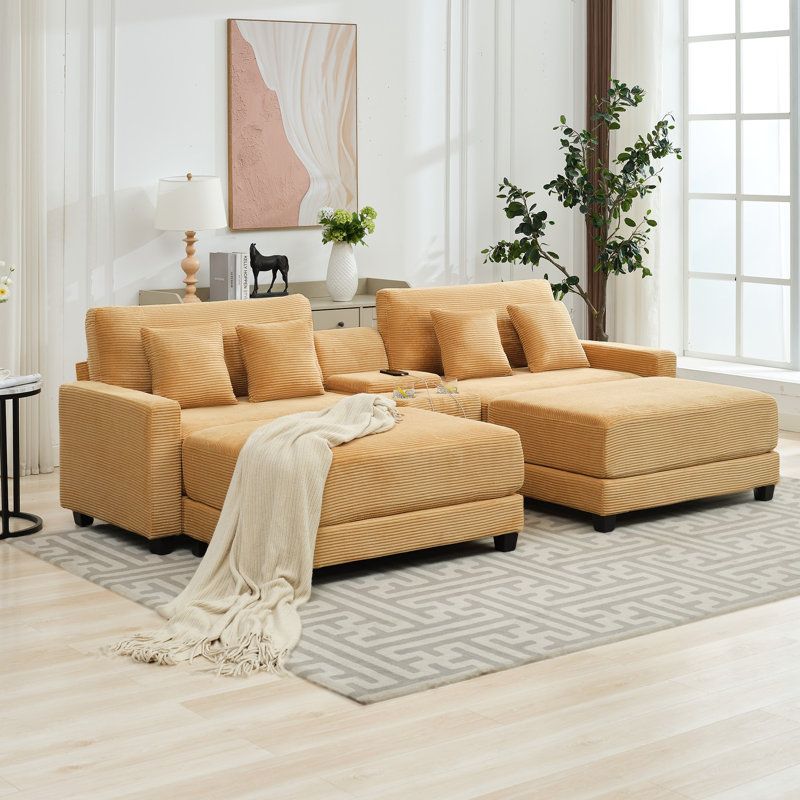 Cottie Corduroy U-Shaped Sectional Reversible, Yellow Corduroy