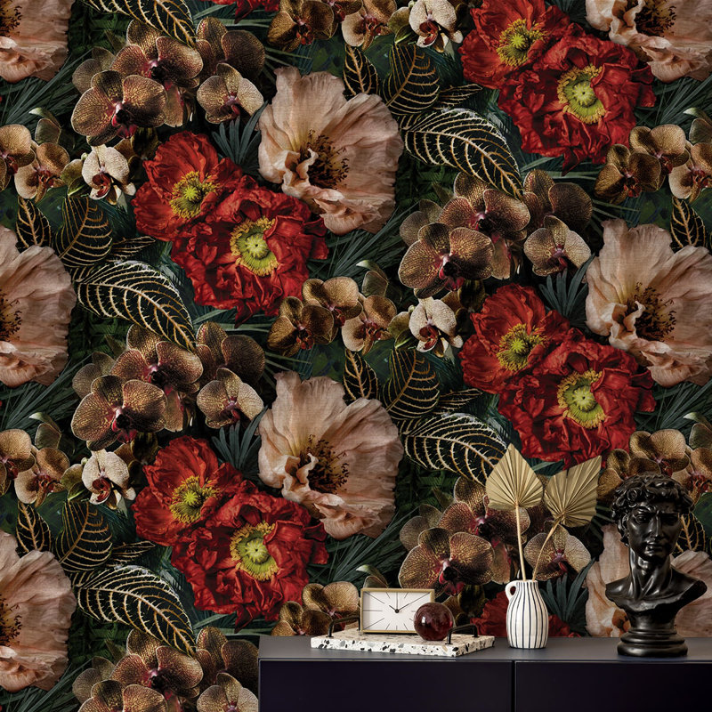 Rouleau de papier peint adhésif Bring On The Drama à motif floral l 20,5 po x L 18 po