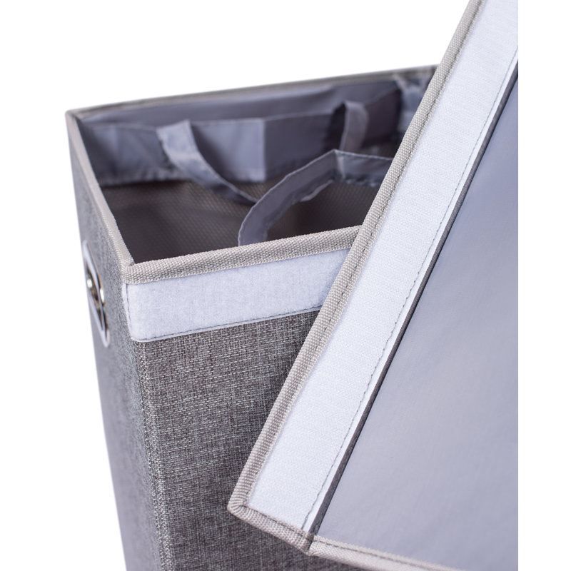 Double Gray Polyester Linen Collapsible Laundry Hamper with Lid