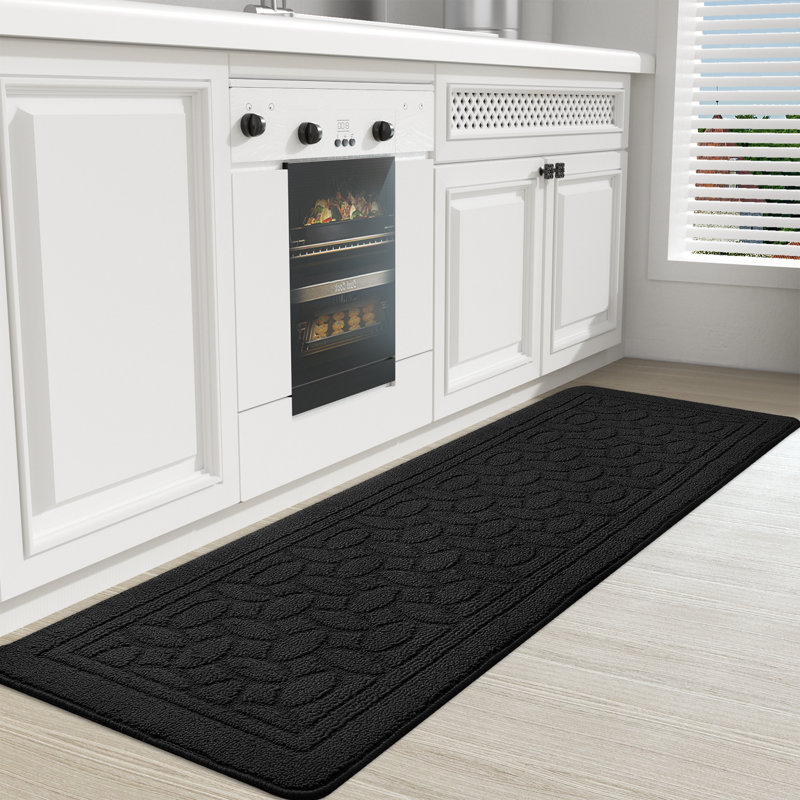 Floral Water Resistant Non-Skid Kitchen Mat, Rectangle 1'6" x 2'5", Black