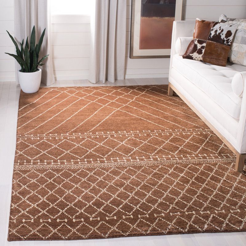 Tapis géométrique en laine noué à la main Burgess, Rectangle 9 pi x 12 pi