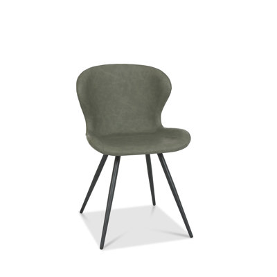 ARLO UPHOLSTERED SCOOP BACK DINING CHAIR - VINTAGE FAUX LEATHER - BLACK SAND POWDER COATED LEGS - (PAIR)