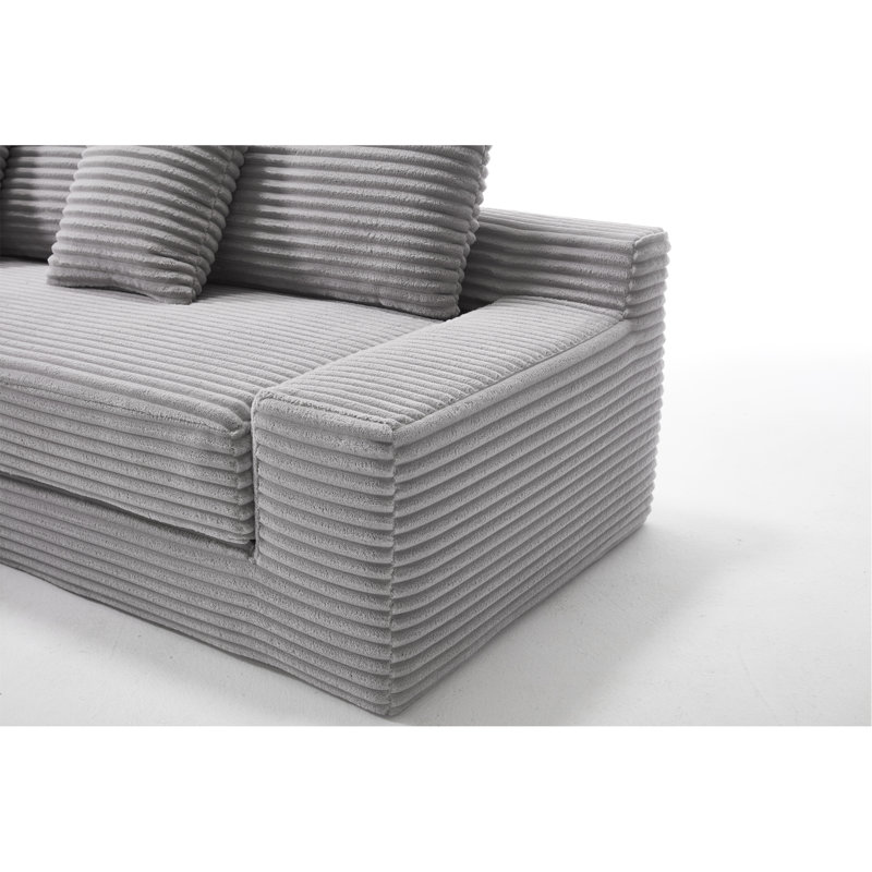 Canapé-lit en mousse à mémoire de forme en L pour salon - canapé-lit convertible sans assemblage, canapé en tissu de velours côtelé, canapé modulaire pour chambre à coucher, cinéma maison, gris clair