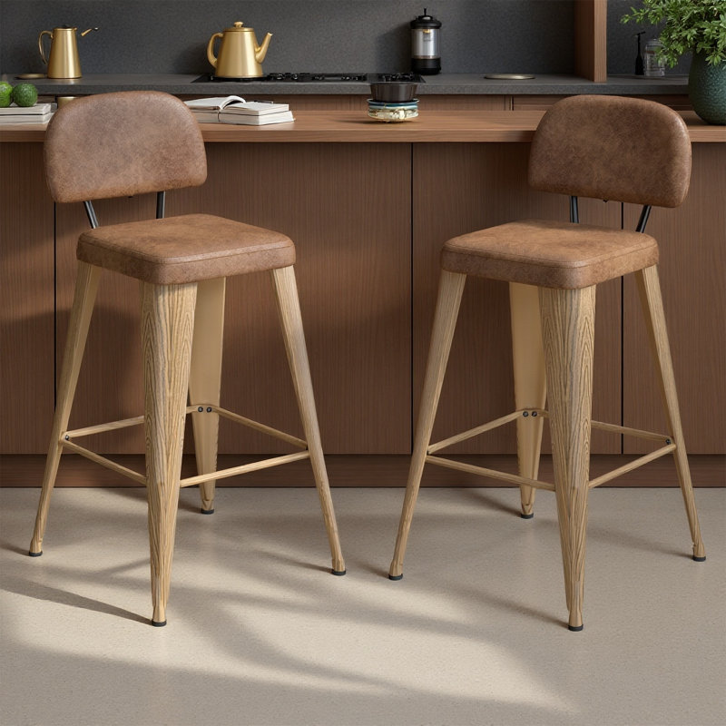 Upholstered Seat Counter Stools with Metal Frame, Walnut, Counter Stool (26" Seat Height)