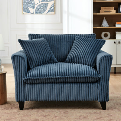 Fauteuil en velours côtelé bleu confortable pour une personne avec assemblage facile pour les balcons et les petites pièces