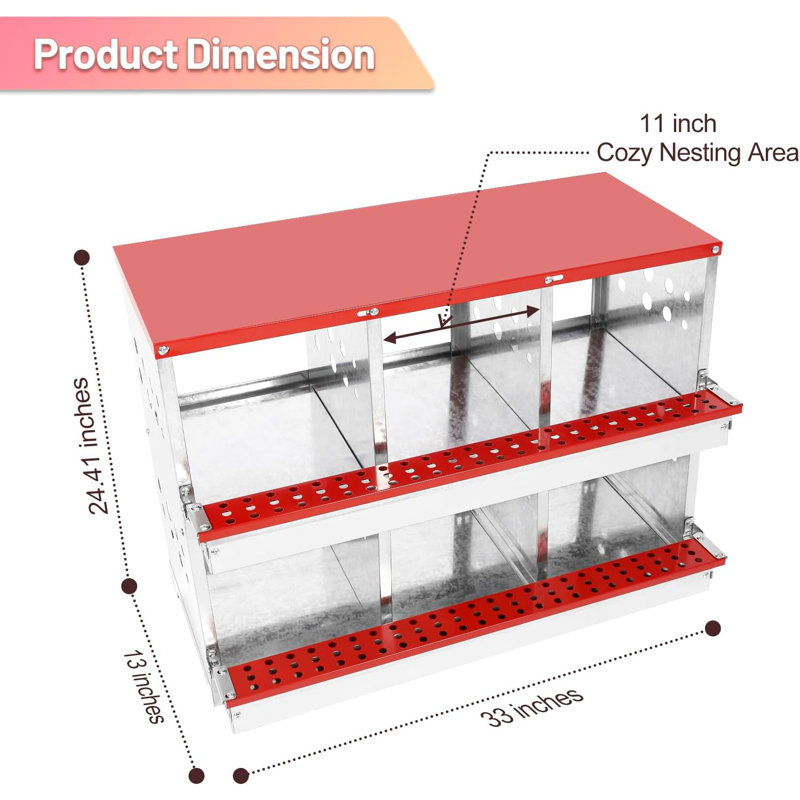 Erasmus Two-Tier Chicken Nesting Boxes,6 Compartment Nesting Boxes for Chickens, Galvanized Steel Chicken Laying Boxes with Lid Cover