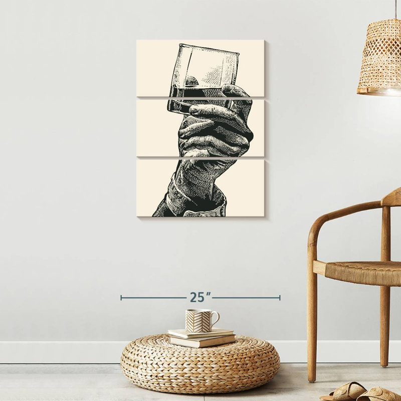Ensemble de 3 pièces Whiskey In Hand On Canvas, H 32 po x l 20 po x P 1,25 po