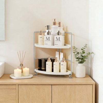 Étagère de coin à 2 niveaux pour comptoir de salle de bain, porte-parfum de maquillage, support de rangement pour chambre à coucher et cuisine, conception en métal peu encombrante