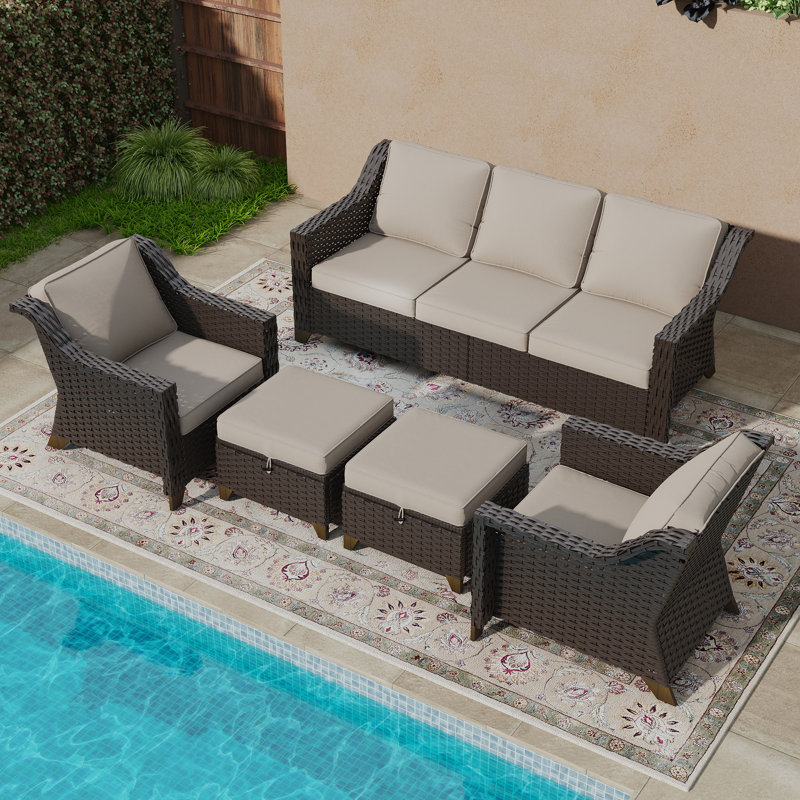 5 - Person Seating Group with Cushions, Beige