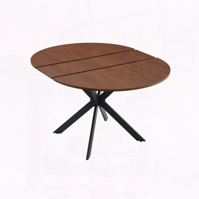 Extendable Round Dining Table – 43" to 54" with Sturdy Metal Legs for 4-6 People