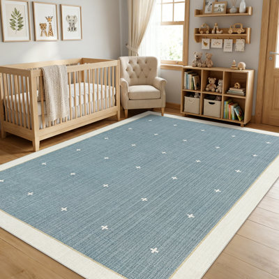 Modern Bordered Machine Washable Rug with Rubber Backing Non-Slip Low Pile Carpet for Living Room Bedroom Kitchen Dining Room