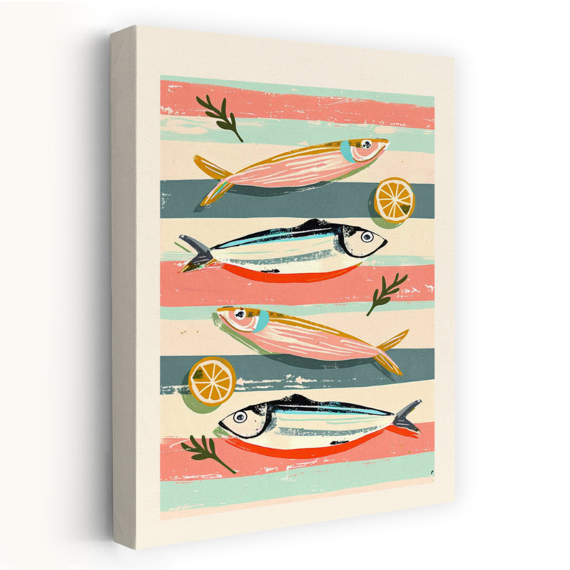 Poisson rayé et citrons, art mural côtier, H 36 po x l 24 po