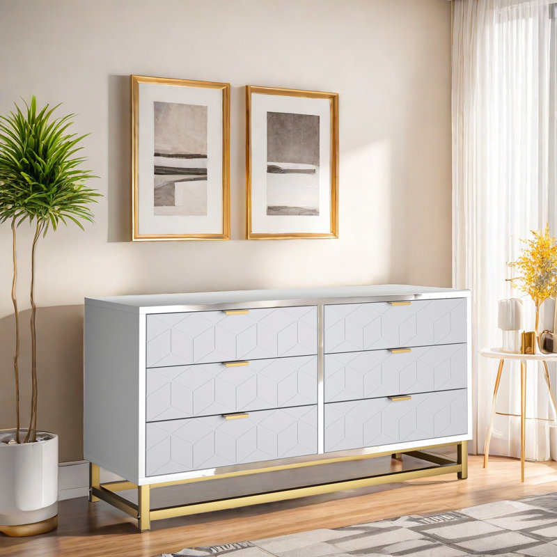 Commode 6 tiroirs pour chambre à coucher, Gris