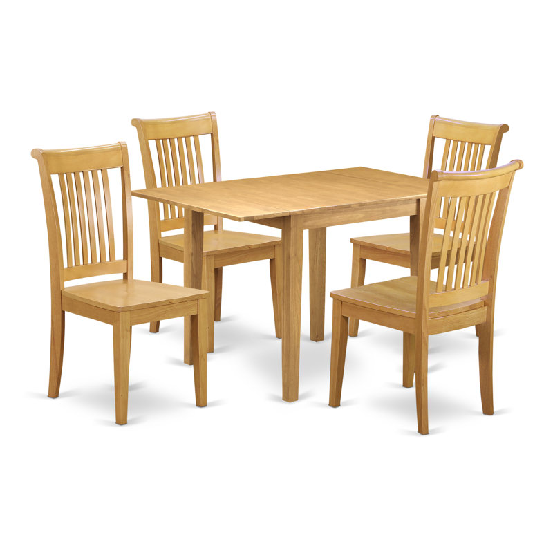 5 Piece Set Includes a Rectangle Dining Room Table with Dropleaf and 4 Kitchen Chairs, Oak, 5 Pieces: 1 Table, 4 Chairs