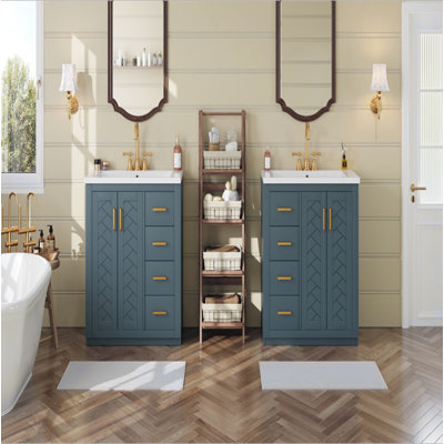 Ensemble de meuble-lavabo 60 po avec lavabo en céramique (séparé), armoire de rangement en bois massif, ensemble de meuble-lavabo autoportant avec tiroirs et portes à fermeture douce