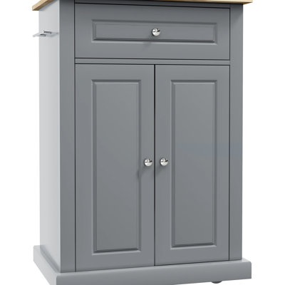 Rolling Kitchen Island In Grey With Drawer, Adjustable Shelf, 2 Towel - Magnific Island, Shelf And Charming