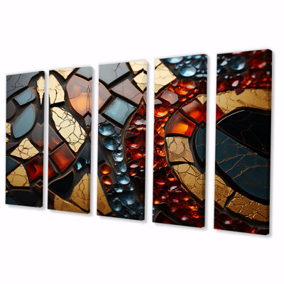 Cubic Mosaic Marble Tiles VI - Ensemble abstrait d'art mural en marbre 5 pièces