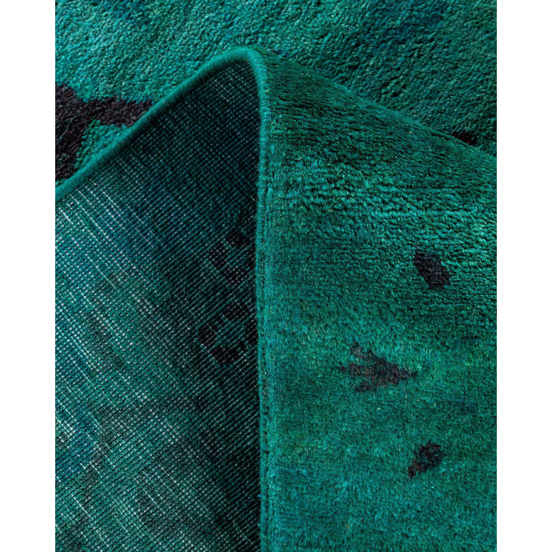 Tapis vert / noir 9 pi 10 po x 13 pi 10 po Overyed One-of-a-Kind