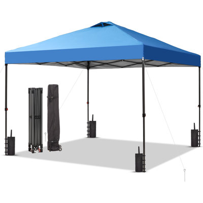 12X12 Pop Up Canopy  Tent With One Push Setup,  Instant Portable Shelter With Sandbags, Blue