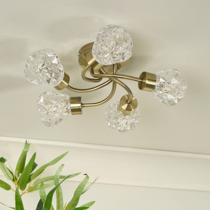 Glass Flush Mount, Antique Brass