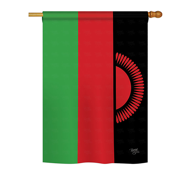 Drapeau de maison en polyester 2 côtés malawi, H 18,5 po x l 13 po