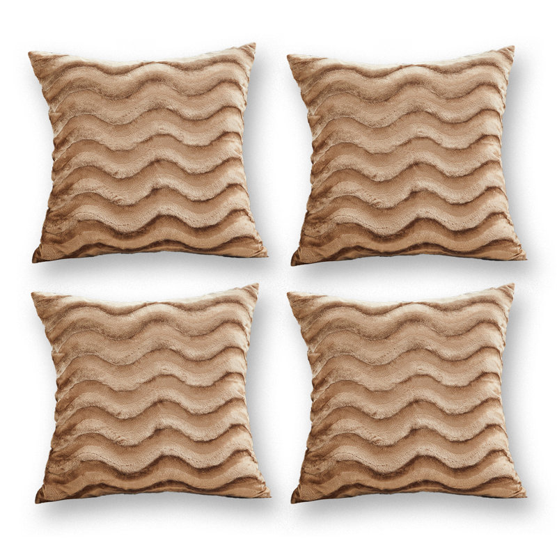 Plush Velvet Wave Throw Cushion (Set of 4 Pillow Covers Only), Brown