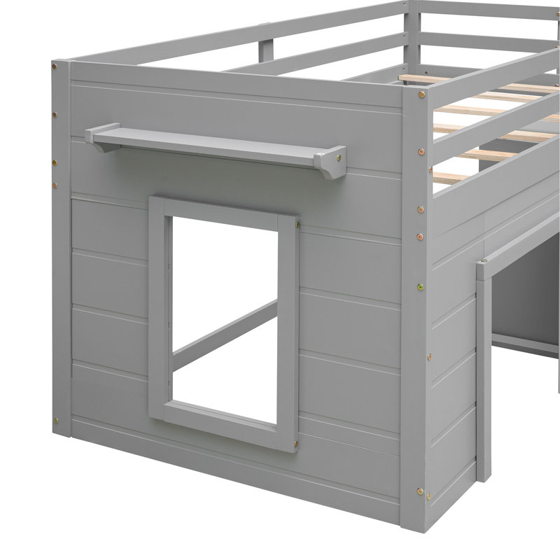 Lit mezzanine simple gris avec tablette et armoire sécuritaires - Utile pour la chambre à coucher, Grey