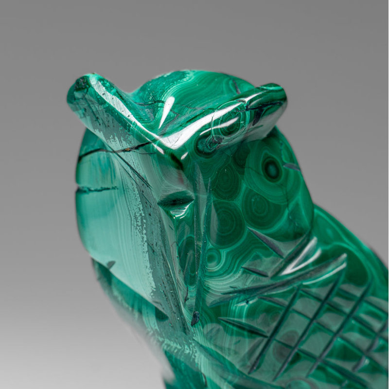 Genuine Polished Malachite Owl Carving (145.2 Grams)
