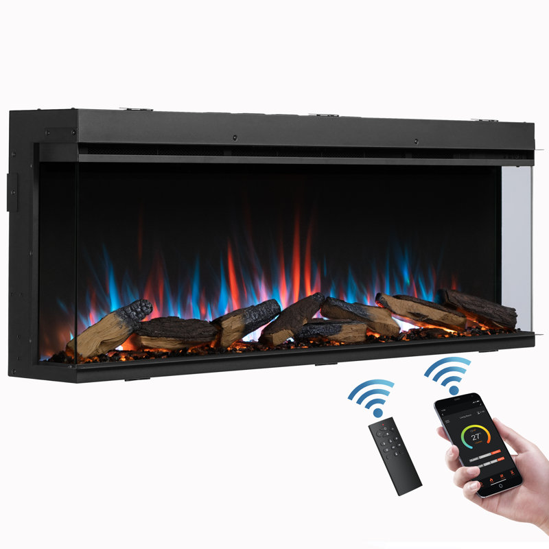 FLAMME Knighton 1/2/3-Sided Electric Media Wall Fireplace, App Control, 2 Heat Settings 900-1800W, Logs & Crystals Included