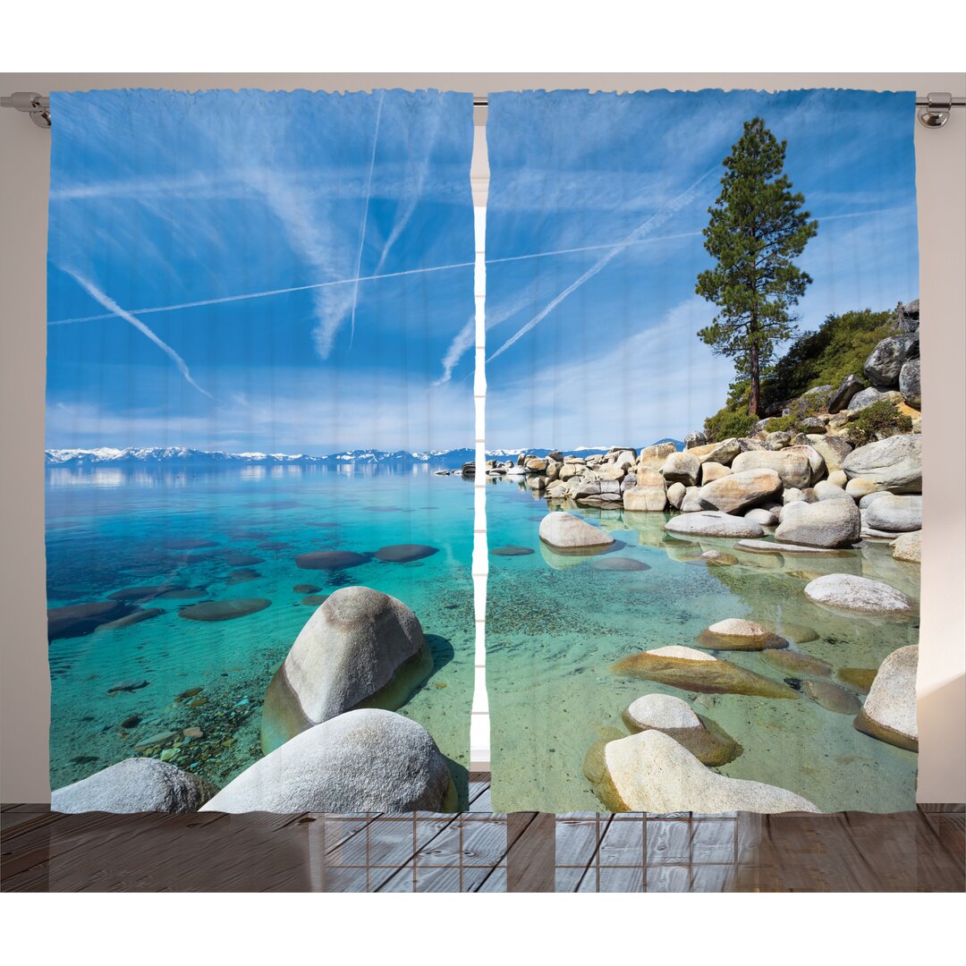 Rustikaler Vorhang, Coastal Tropical Tahoe, Natur, Blau grau