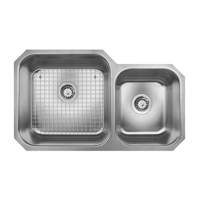  Évier encastré à double cuve en acier inoxydable brossé 33 po Whitehaus